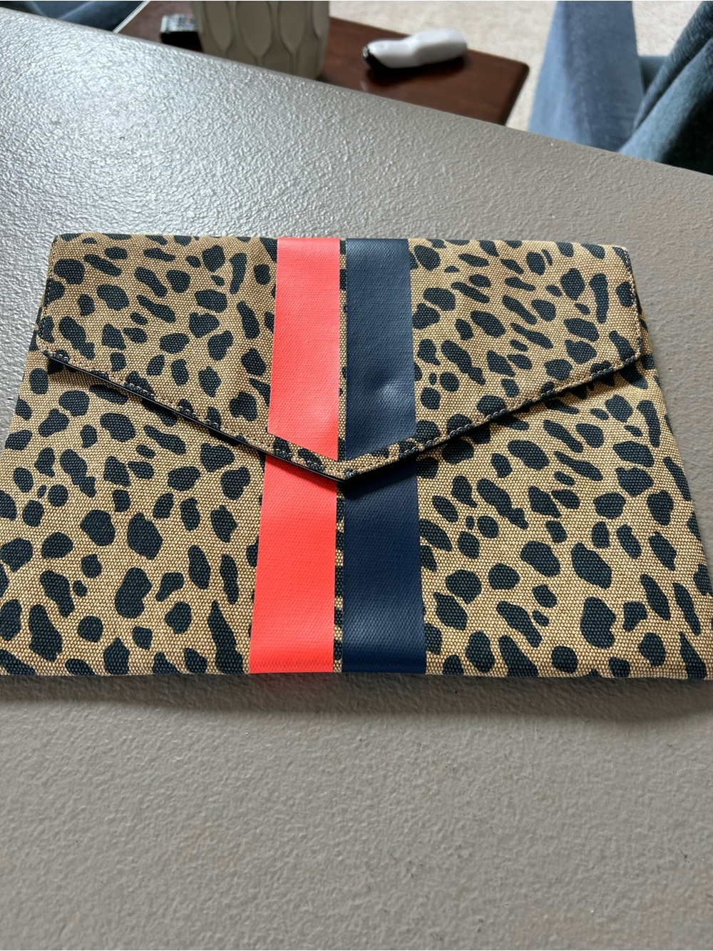 Stella & Dot Leopard Print Clutch with Red and Navy Stripes